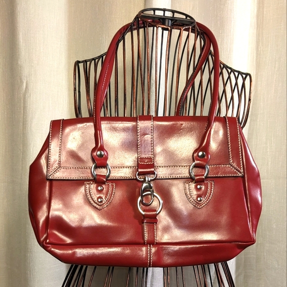 Michael Rome Red Leather Purse, Shoulder Bag, Italian,‎ Silver Toned Hardware - Picture 2 of 6